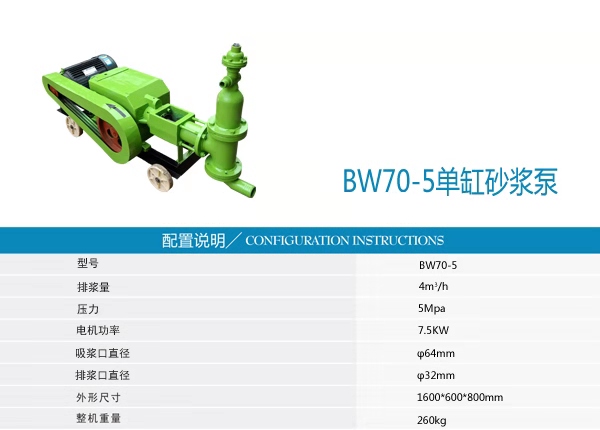 BW70-5型单缸砂浆泵砂浆注浆泵中科支护活塞注浆泵